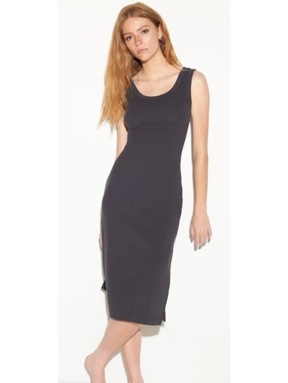 Spiritual Gangster Camille Rib Midi Dress Women's Size Medium in Dark Gray NWT!